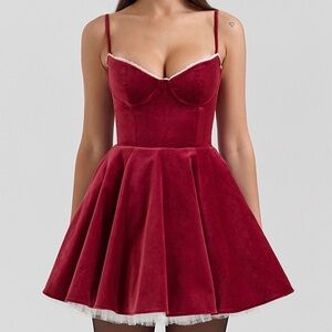 Cherley V Neck Cinch Waist Velvet Bouffant Mini Slip Dress